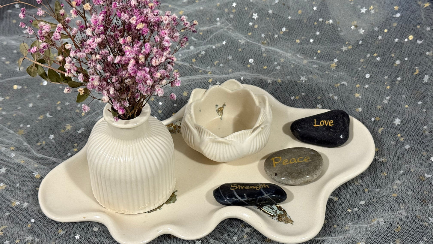 Organic Wave Tray with Lotus Bowl and Flower vase