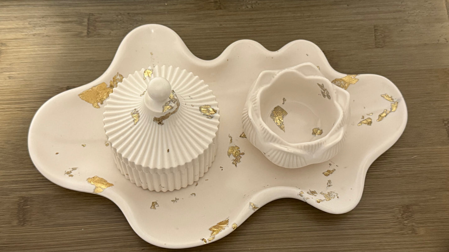 Handcrafted Jesmonite Tray, Jewelry Box & Lotus Bowl Set