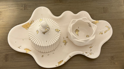 Handcrafted Jesmonite Tray, Jewelry Box & Lotus Bowl Set