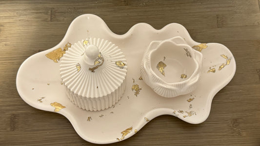 Handcrafted Jesmonite Tray, Jewelry Box & Lotus Bowl Set