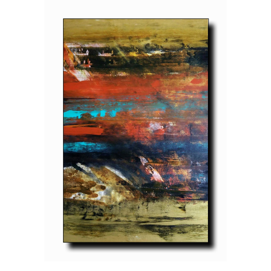 A vibrant abstract painting titled “The Colour Role,” measuring 24x36inches, acrylic on canvas. The artwork features bold strokes of electric blue, fiery orange, golden, and deep black, layered with textured brushwork. Hints of white and soft pastels blend into the background, creating a sense of movement and depth. Subtle sketch-like details add an urban, dreamlike quality. The piece is ready to hang on the wall.